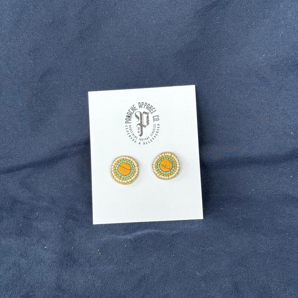 NWT PANACHE CO. Beaded Stud Earring Yellow/Teal Shabby‎ Chic Retro Western - Picture 3 of 5